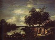 Jacob van Ruisdael, River Landscape with the entrance of a Vault